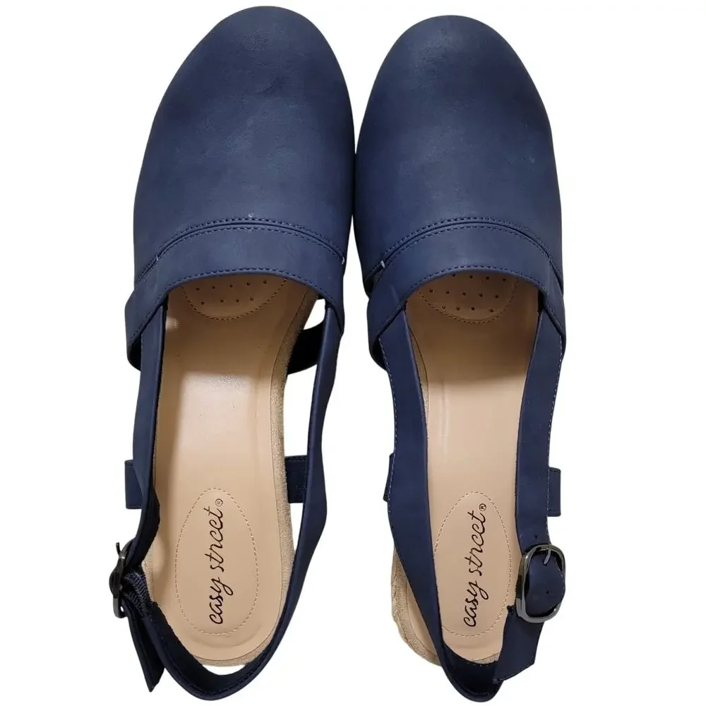 Easy Street Women Stargaze Slingback Espadrille Heels Size US 11WW Navy Blue